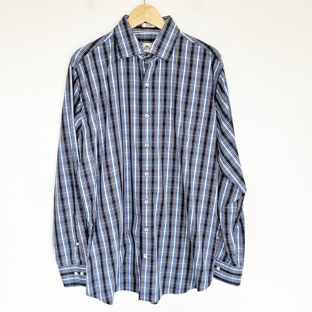 Peter Millar Seaside Finish Shirt Mens L Blue Plaid Button Down Cotton Preppy